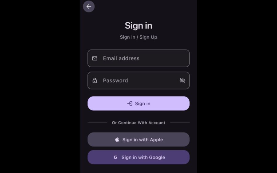 Tmailor authentication flow on iPhone showing account access required before using the manage domains feature