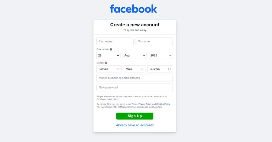 creating a Facebook account