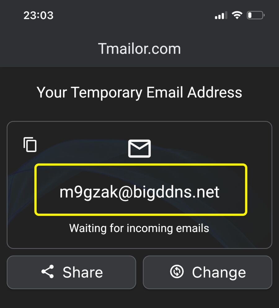 Get temp mail address