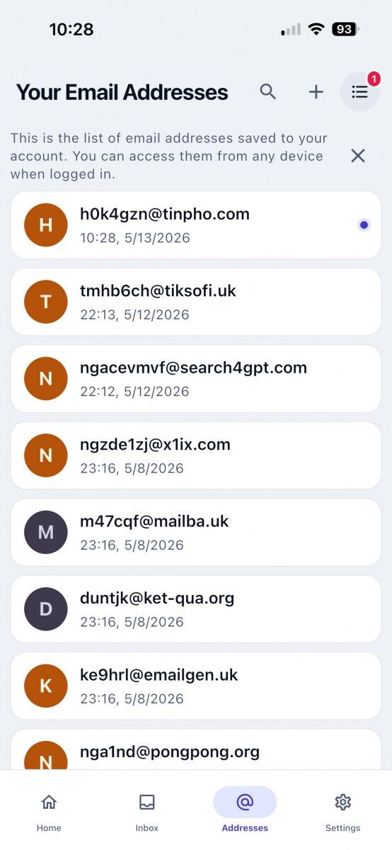 Tmailor keeps two address lists on iOS one synced to your account one stored only on the device