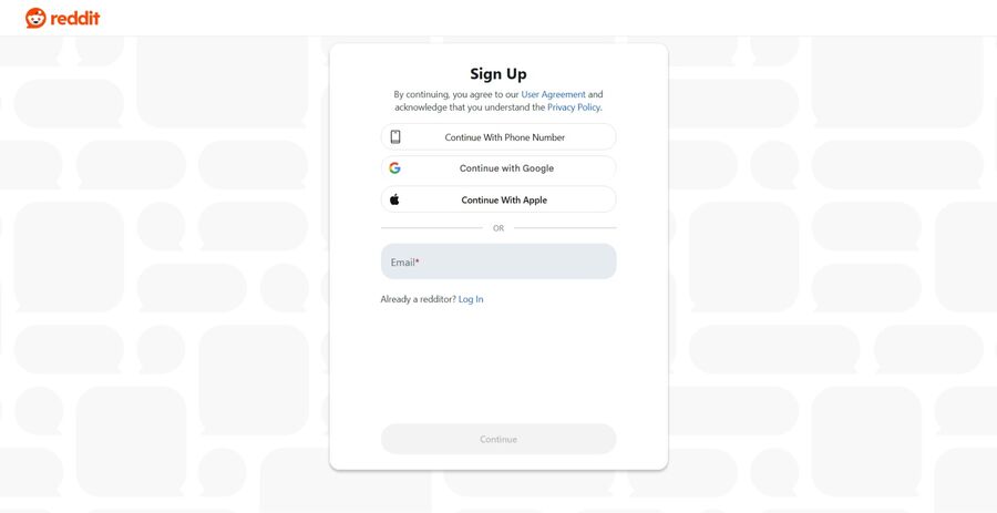 Sign up on Reddit