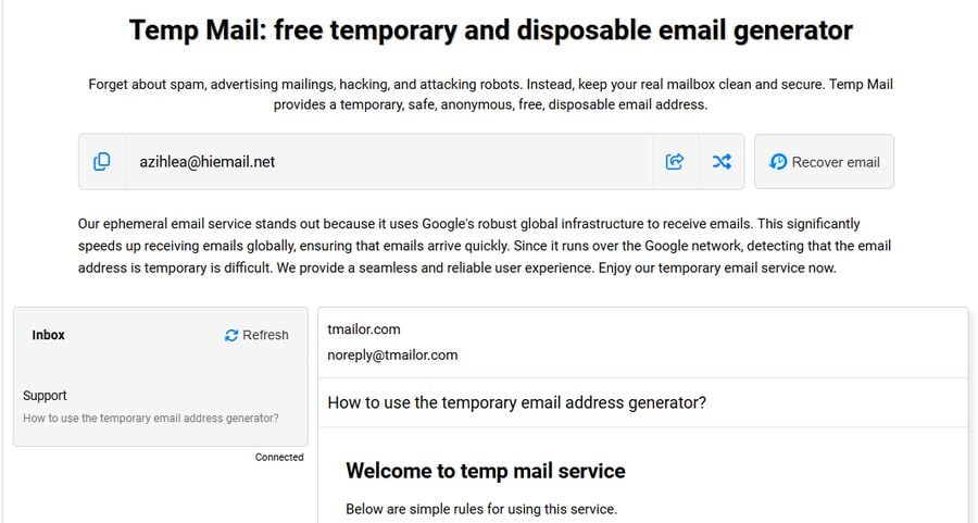 Instructions for using temp mail addresses provided by tmailorcom