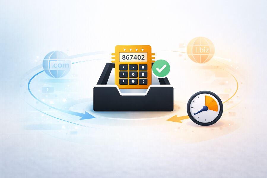 Một chip mã OTP đến một cách suôn sẻ trong hộp thư đến dùng một lần cùng với các biểu tượng nhỏ hơn để đa dạng tên miền và phân phối máy chủ nhanh chóng hiển thị các điều kiện để phân phối xác minh thành công