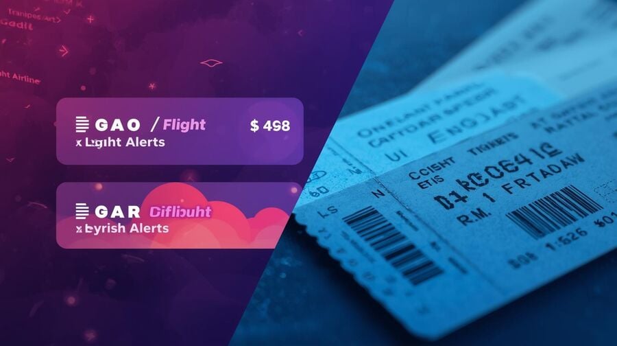 Split screen graphic with casual flight price alerts on one side and official tickets and boarding passes on the other highlighting the difference between low-risk notifications suitable for temp mail and critical messages that must stay in a primary inbox