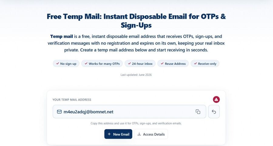Halaman ini menyediakan alamat email sementara
