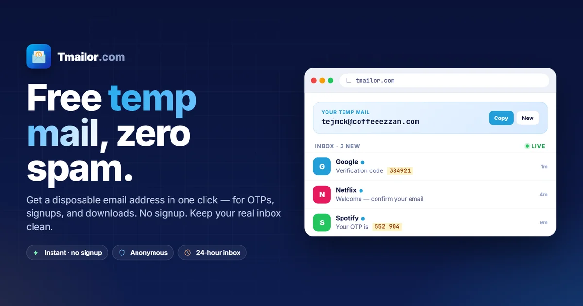 Free Temp Mail - Disposable Email for OTPs & Sign-Ups